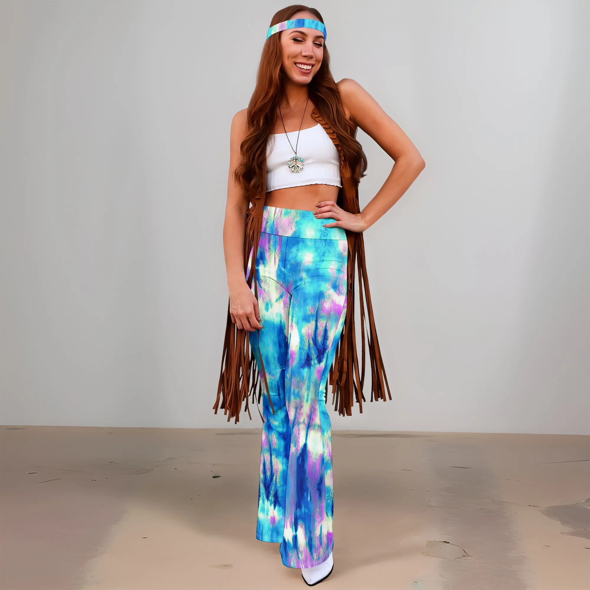 

Women's Spring and Autumn Fashion Wide Leg Pants (Headband), 3D Printed Pattern Wide Leg Pants, Casual Fashion Versatile