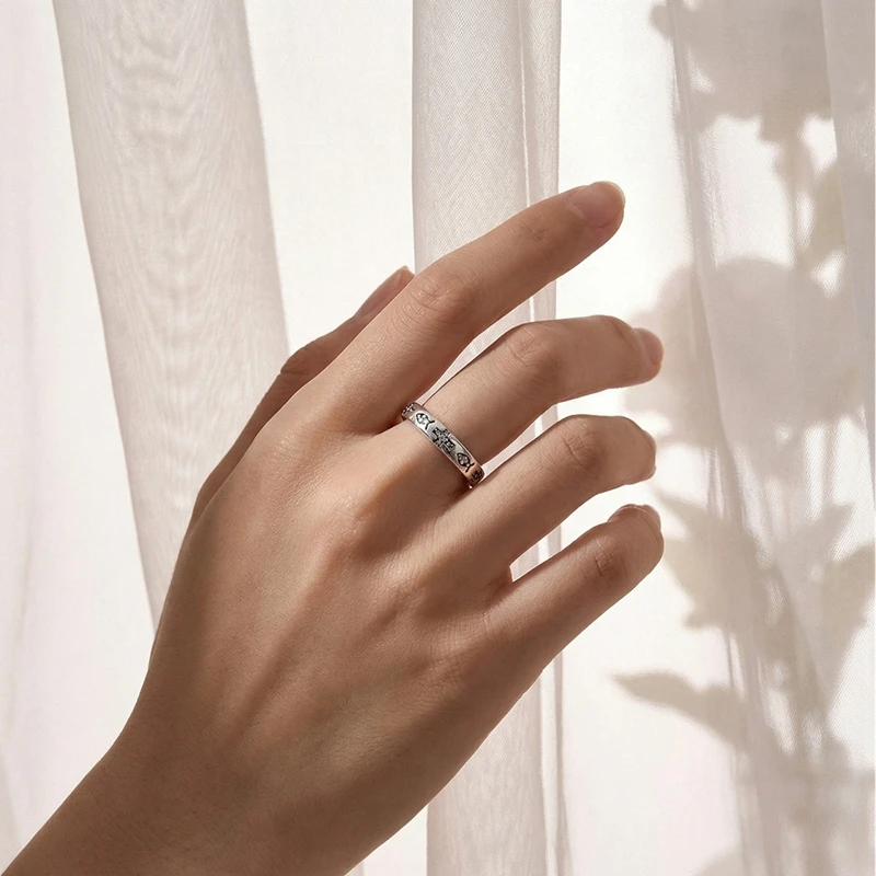 Original 925 Silver Cross Fish Zircon Ring GOD with Me Engraved Silver Black Ring for Women Men Religious Christian Jewelry Gift