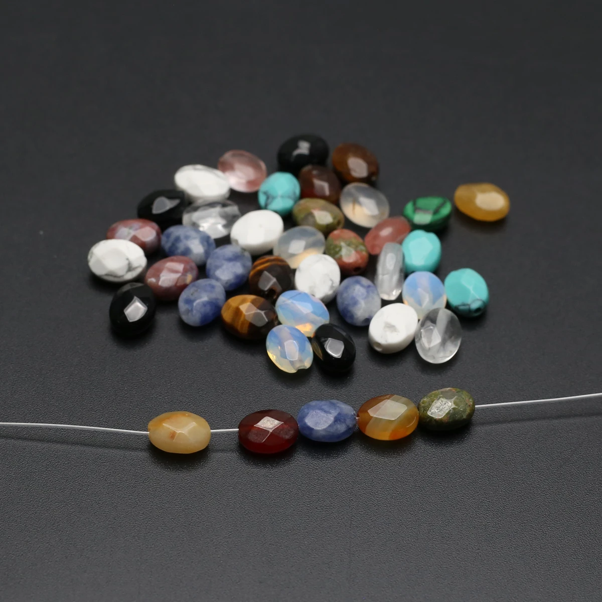 100PCS Wholesale Charm Natural Stone Agate Sodalite Opal Elliptical Beaded Jewelry Making DIY Necklace Bracelet Accessories Gift