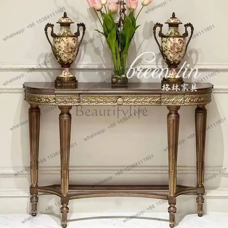 YJ French retro solid wood porch/American country living room wall decorative cabinet/partition side table