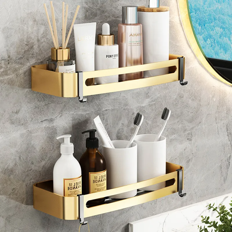 

Luxury Gold Bathroom Shelf Wall Mounted Bathroom Storage Holder Corner Shelf Brushed Gold Black Aluminum Bath Shower Shelf