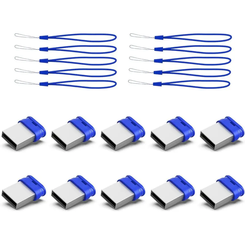 10-Pack 32GB Mini USB Thumb Drives with Lanyard, Low Profile for PC and Laptop (Blue)