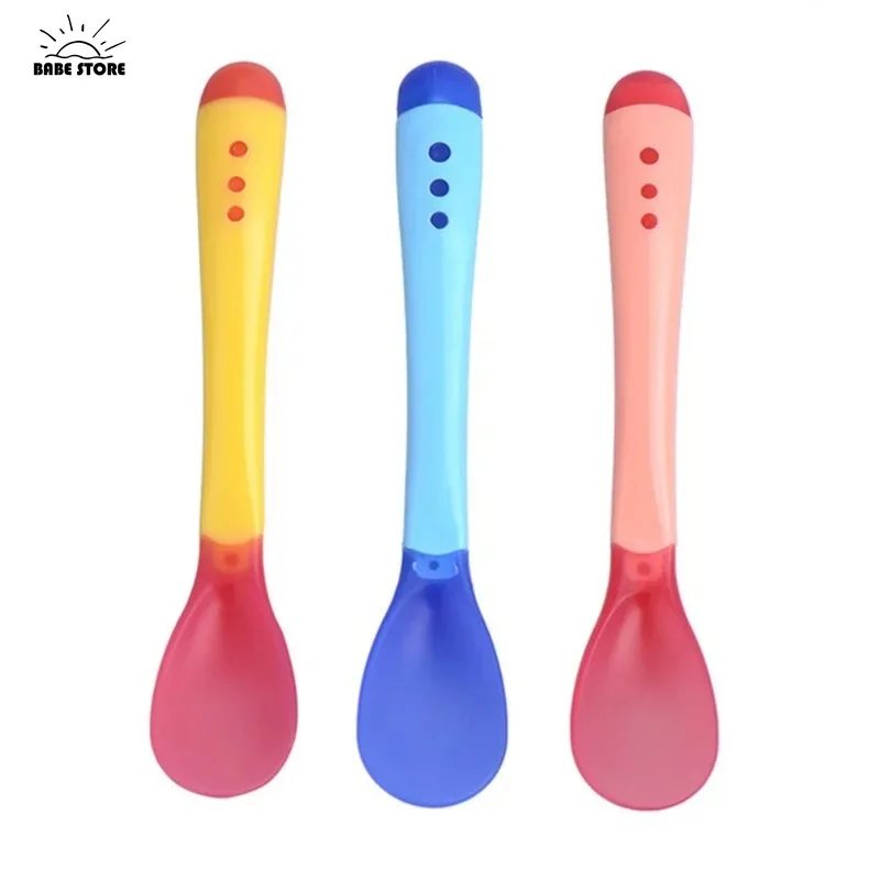 1PC Baby Spoon Heat Sensitive Temperature Sensing Spoon Suitable for Children\'s Silicone Head Feeding Baby Tableware