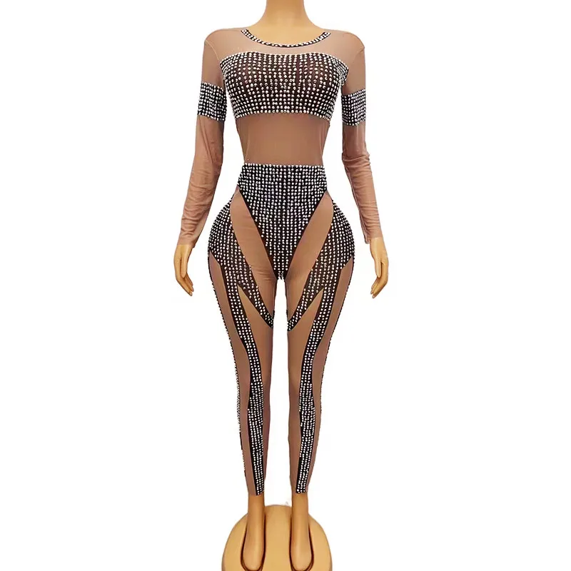 

Acrobatics Performance Pole Dance Crystal Leotard Women Club Party Show Rhinestones Stretch Tight Jumpsuit Nightclub Stage Wear