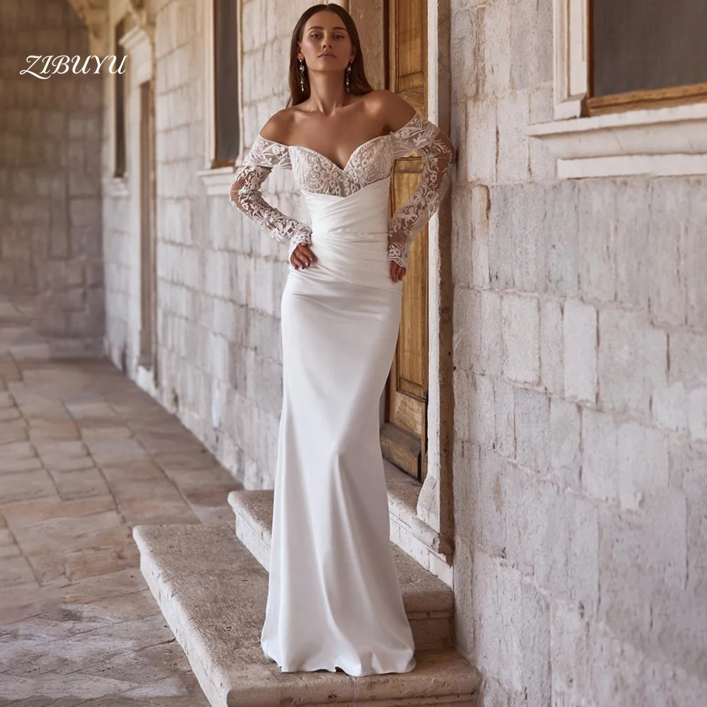 

ZIBUYU Customized Elegant Luxury Wedding Dress Off Shoulder Sweetheart Neck Sleeveless Backless Floral Appliques Bridal Gowns