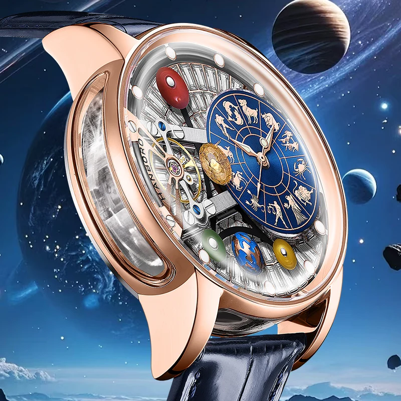 HANBORO Fully Automatic Mechanical Luxury Diamond Dial Stainless Steel Luminous Waterproof Business Watch 1027