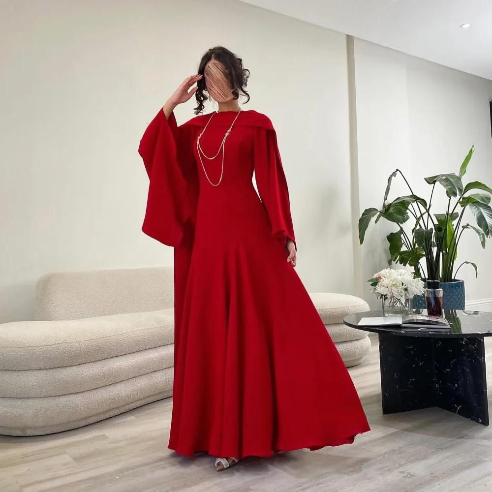 

Long Red Evening Dresses for Women Vestidos de festa Elegant Maxi Dress Custom Formal Occasion Cap Sleeve Cocktail Prom Gown