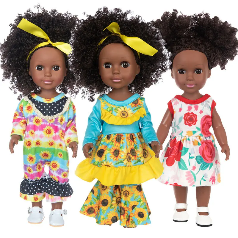 

35cm African Dolls Realistic Black Girls Doll Set with Clothes Kids Toys Fashion Dresses Cute Figures Best Gifts for Children