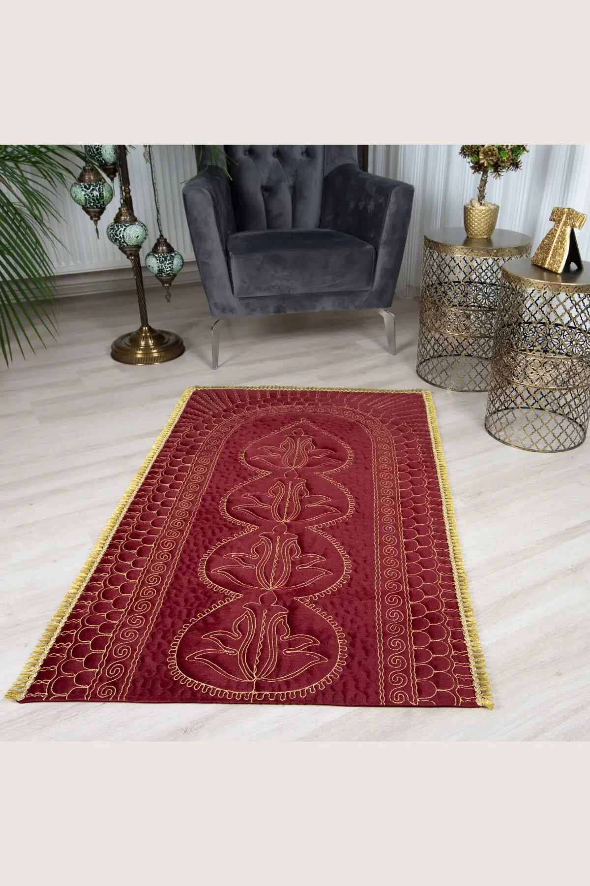 Gift and dowry prayer Rug for mother's day Lale Model handcrafted velvet prayer Rug-exclusive Meditation Rug