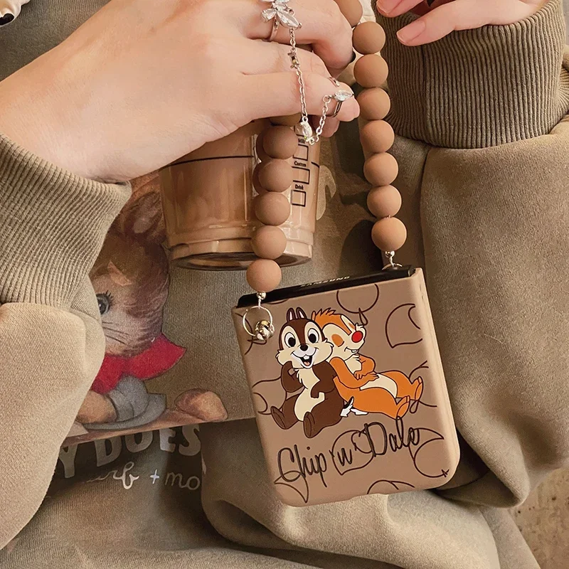 Disney Chip \'n\' Dale Vintage Brown Doll Hand Chain Phone Case For Samsung Galaxy Z Flip 3 4 5G ZFlip3 ZFlip4 Flip3 Flip4 Cover