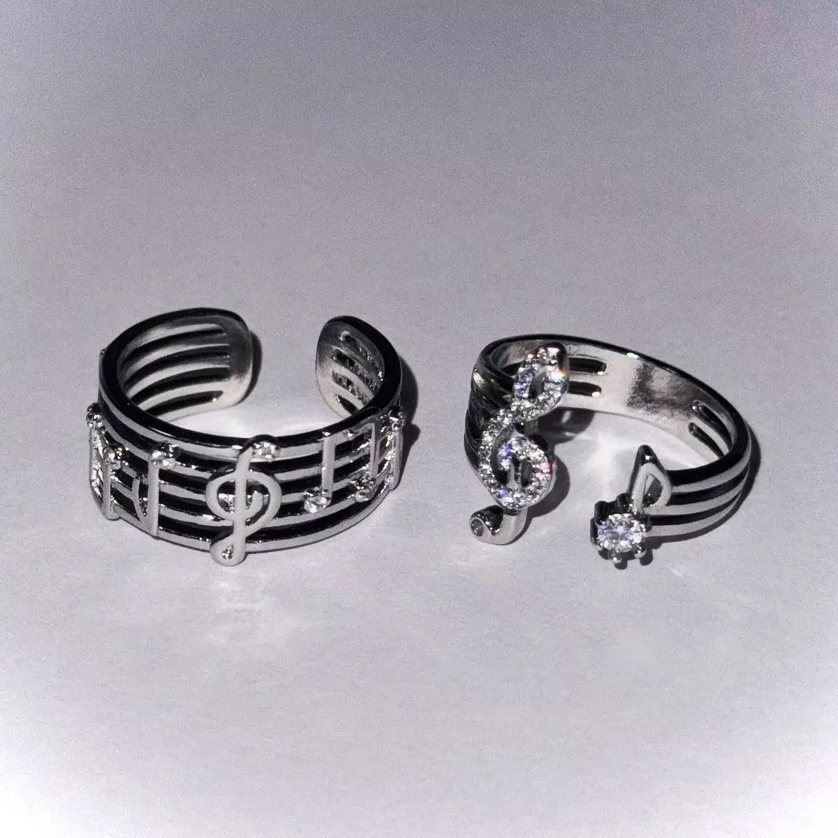Korean Fashion Micro-set Zircon Music Note Ring Trend Copper Open Rings for Women Statement Finger Jewelry Wedding Decoration