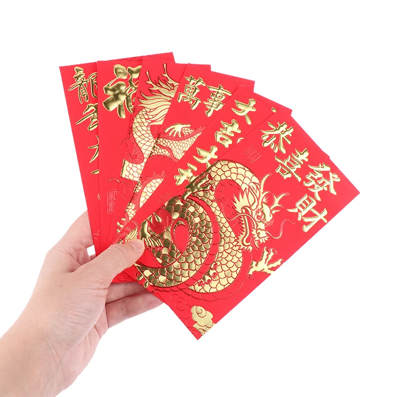 6Pcs Chinese Long Red Envelopes Dragon Hongbao Lucky Money Gift Envelope Red Packet New Year Blessing 2024 Year Of The Dragon