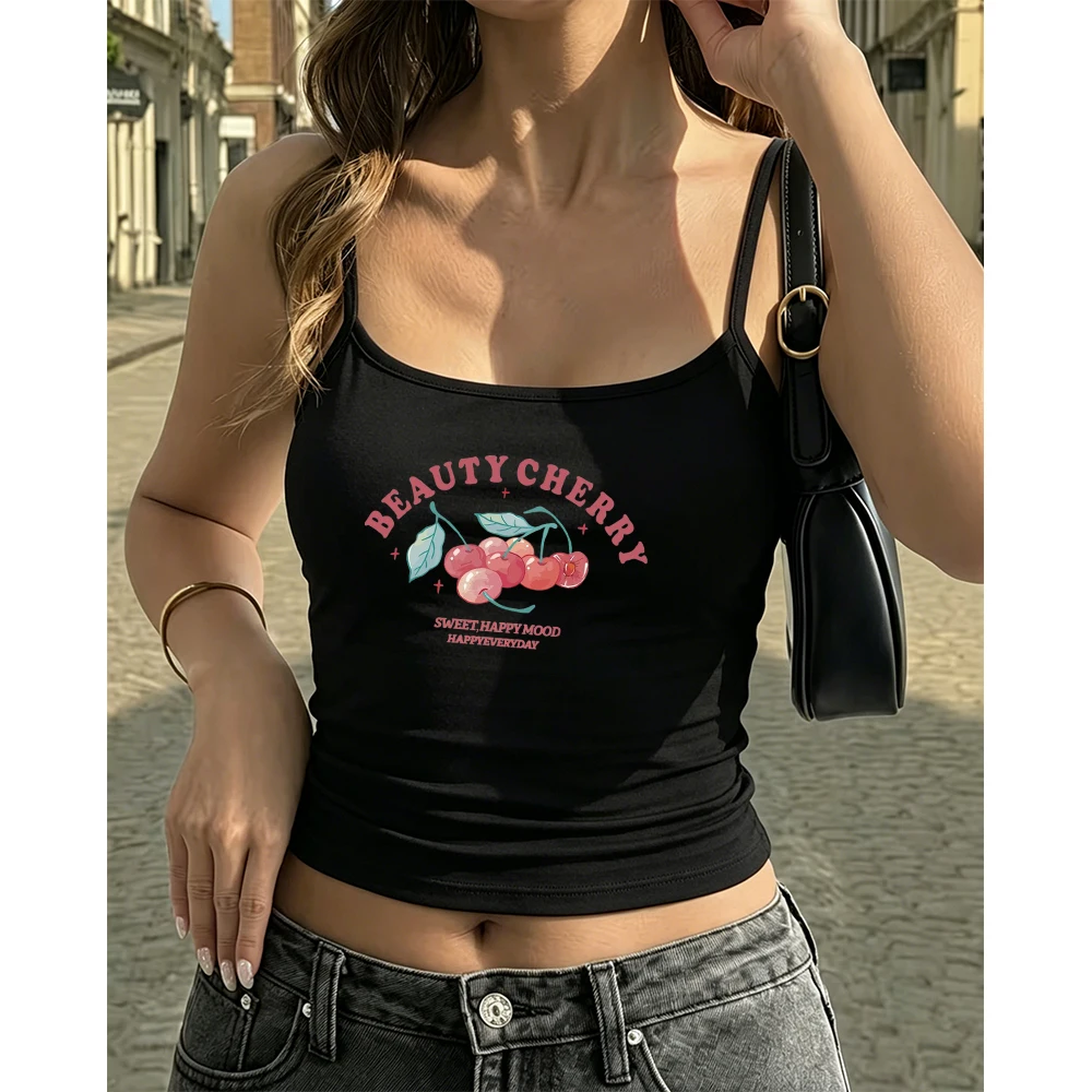 Cute Cherry Bow Graphic Camisole Women Beauty Cherry Slogan Tank Top Coquette Aesthetic Sleeveless Vest Trendy Streetwear Shirt