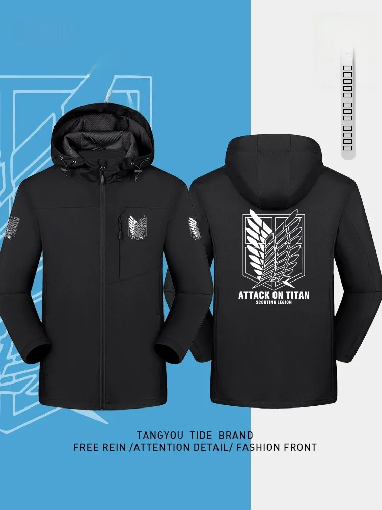 

Куртка-пальто средней длины из полиэстера для пар, коллаборационная серия Anime Free Wing Jaet, повседневная, для активного отдыха, с воротником-стойкой