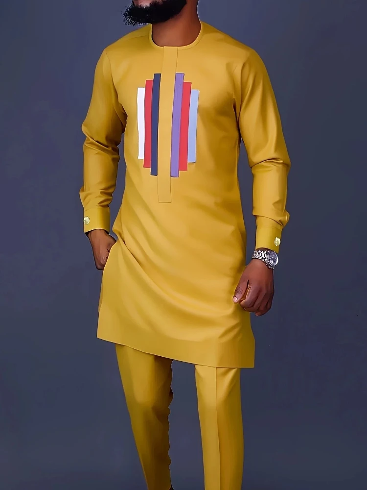 

Мужской повседневный комплект из двух предметов с длинными рукавами: топ средней длины и брюки