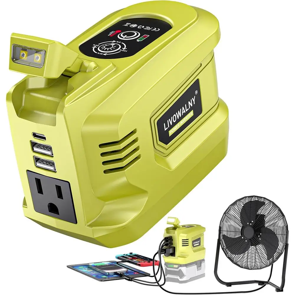 

200W Portable Power Inverter Compatible with 18V Outdoor Generator Battery Converter 2 USB & AC Battery Powered Outlet, DC 18V t