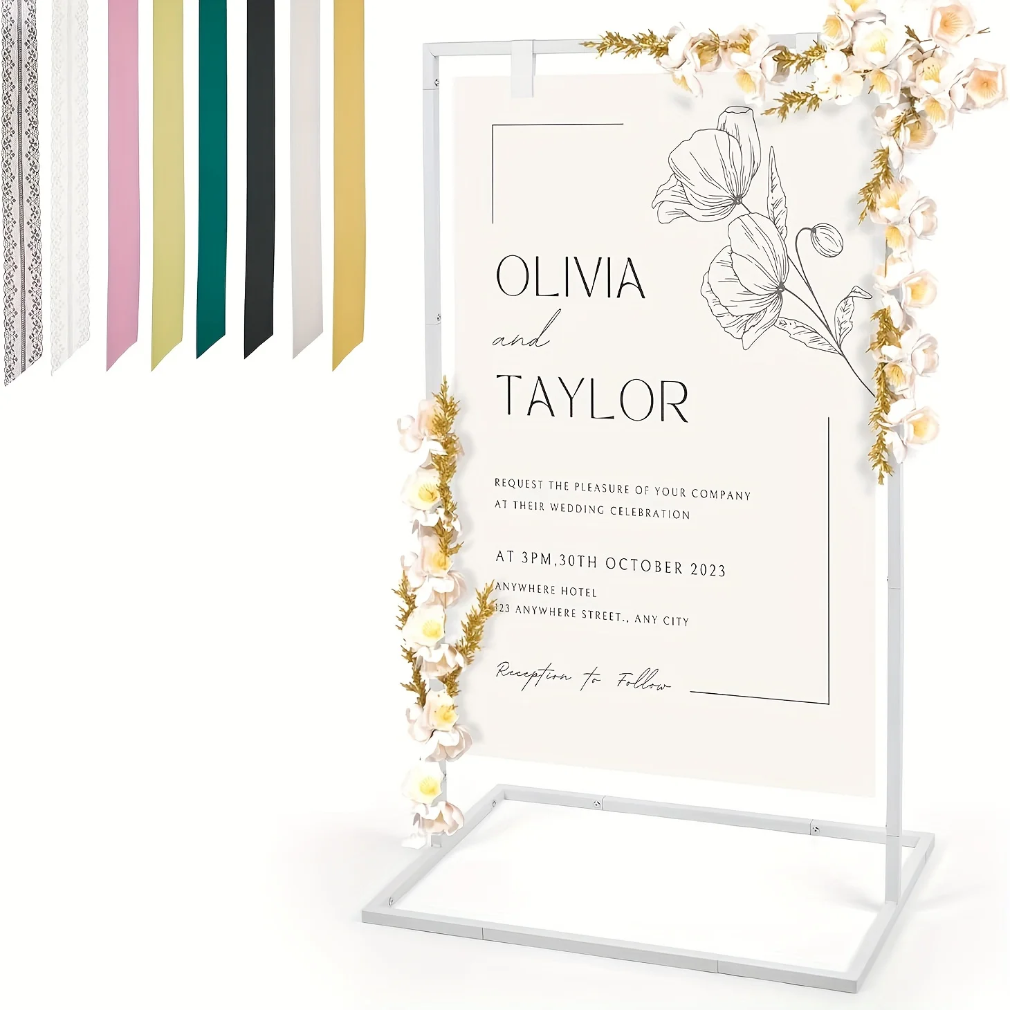 

1pc Wedding Easel, Bracket for Signboard, Wedding Logo Display Stand, with Design Bundling And Leather Straps for Hanging, Matte