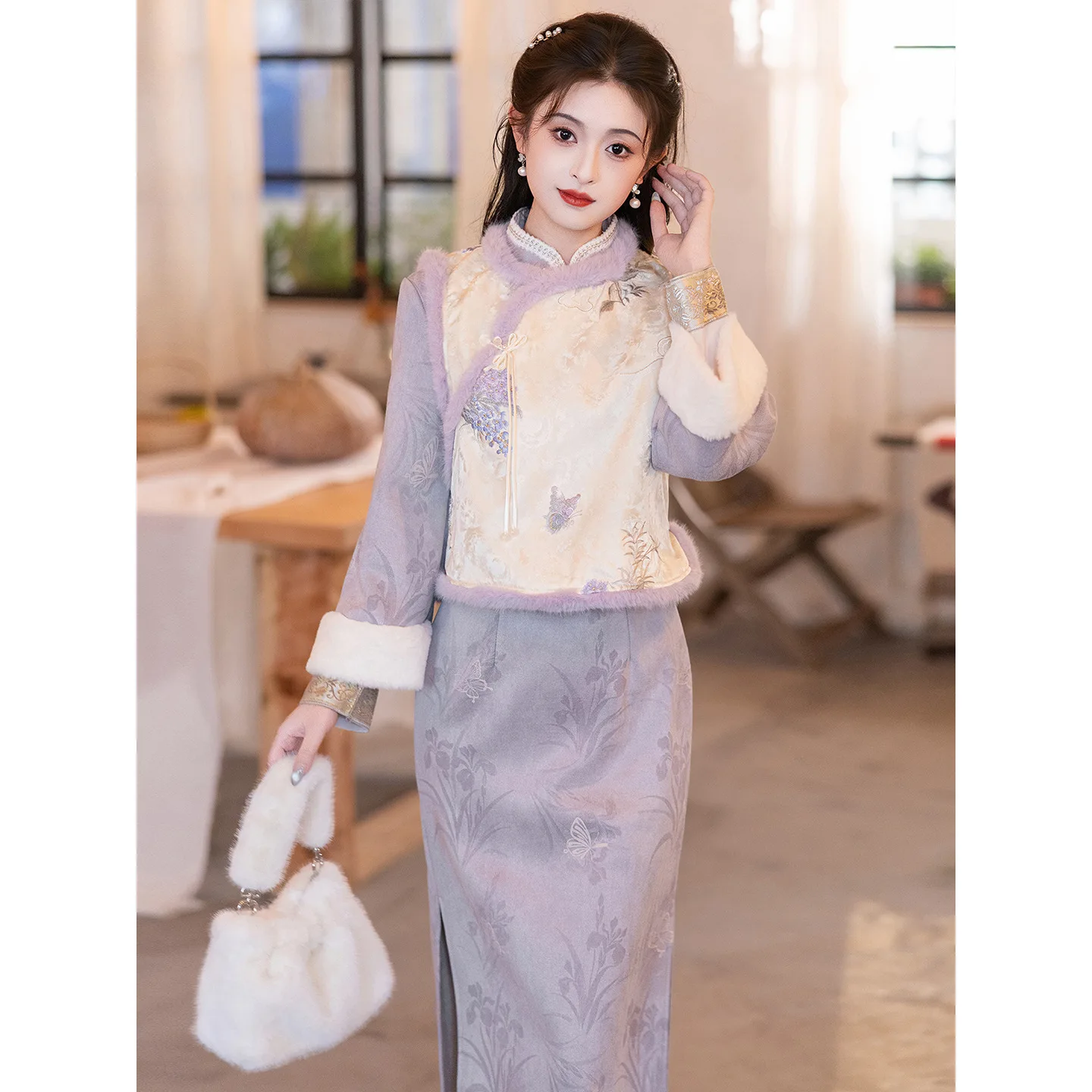 

Yourqipao Winter Purple Cheongsam Vest Velvet Thickened Winter Clothes Women's New Chinese New Year's Qipao Dress