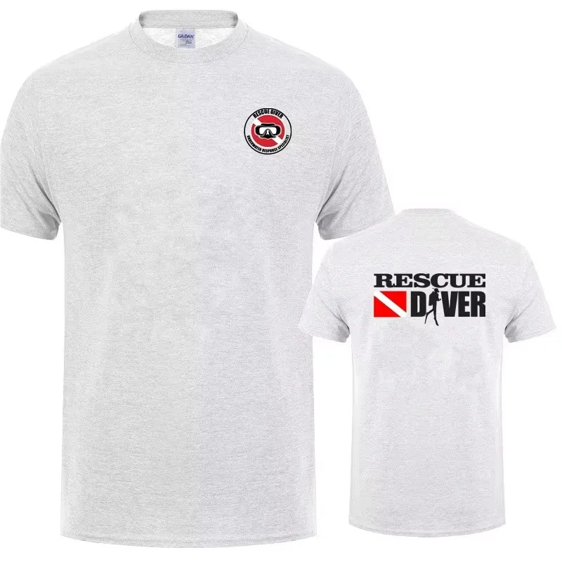 2026 Rescue Diver Double Sided Graphic Short Sleeve T-shirt Diving Lover Casual Loose Crew Neck Top