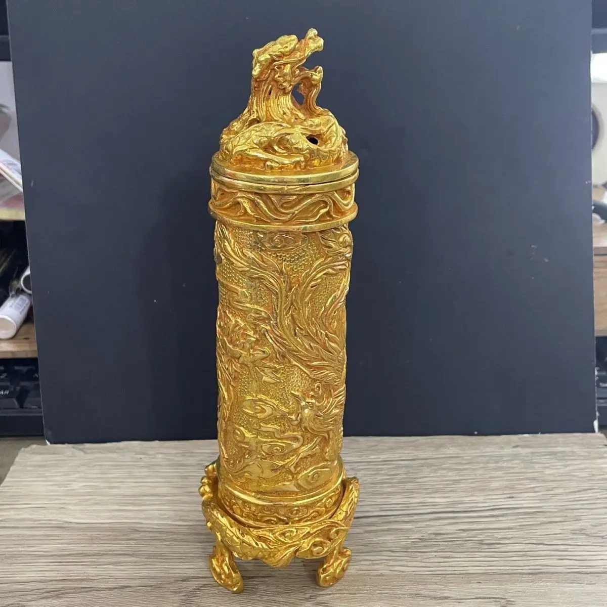 Dragon and phoenix dragon pillar incense tube Ornament Decoration Tea Pet Figurines Desk Decor Accessories
