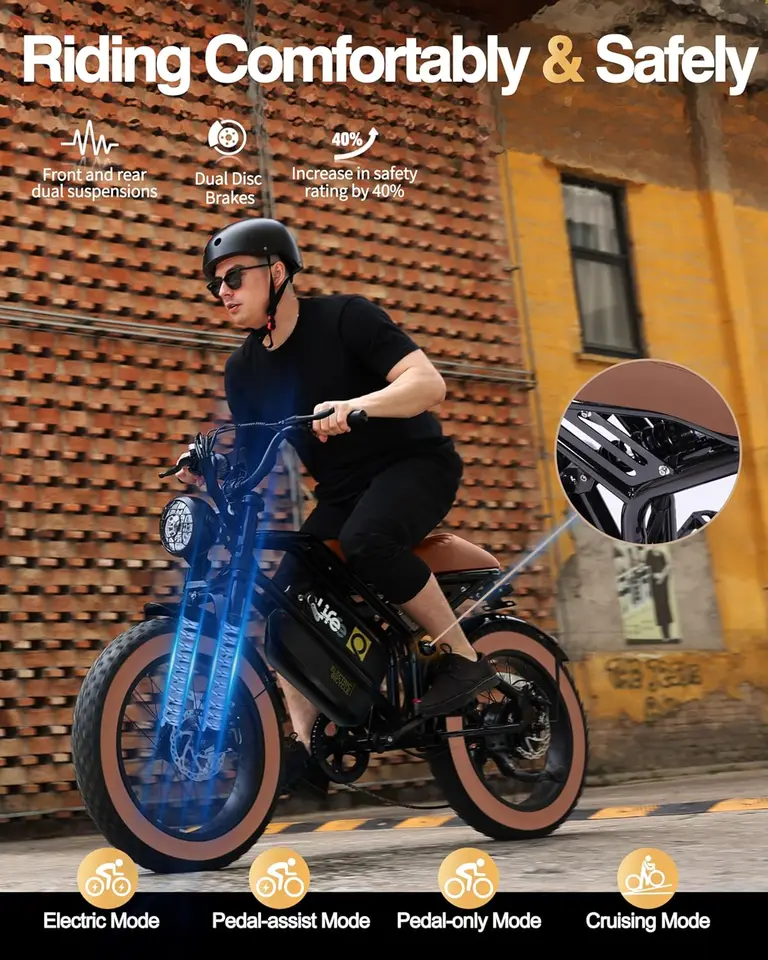 Electric Bike for Adults/Teens Spark-1500W Peak Motor 20" Fat Tires 20+MPH Electric Dirt Bike, 749-1498Wh Battery Ebike, D image 7