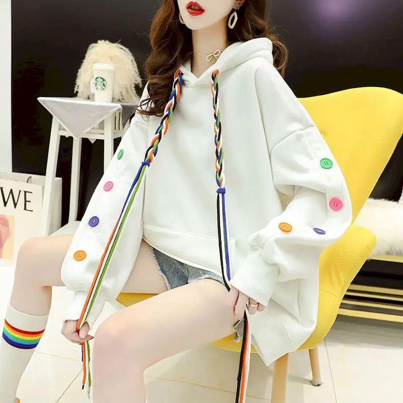 2023 Female New Hoodies Autumn Winter Casual Sweatshirt Women Plus Velvet Thickening Fashion All-match Loose Hooded Pullover Ins