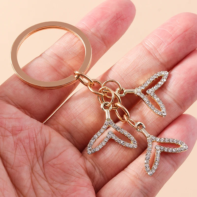 Fashion Crystal Mermaid Keychain Animal Keyrings Gift for Women Girls Handbag Pendants DIY Car Key Holder Accessories