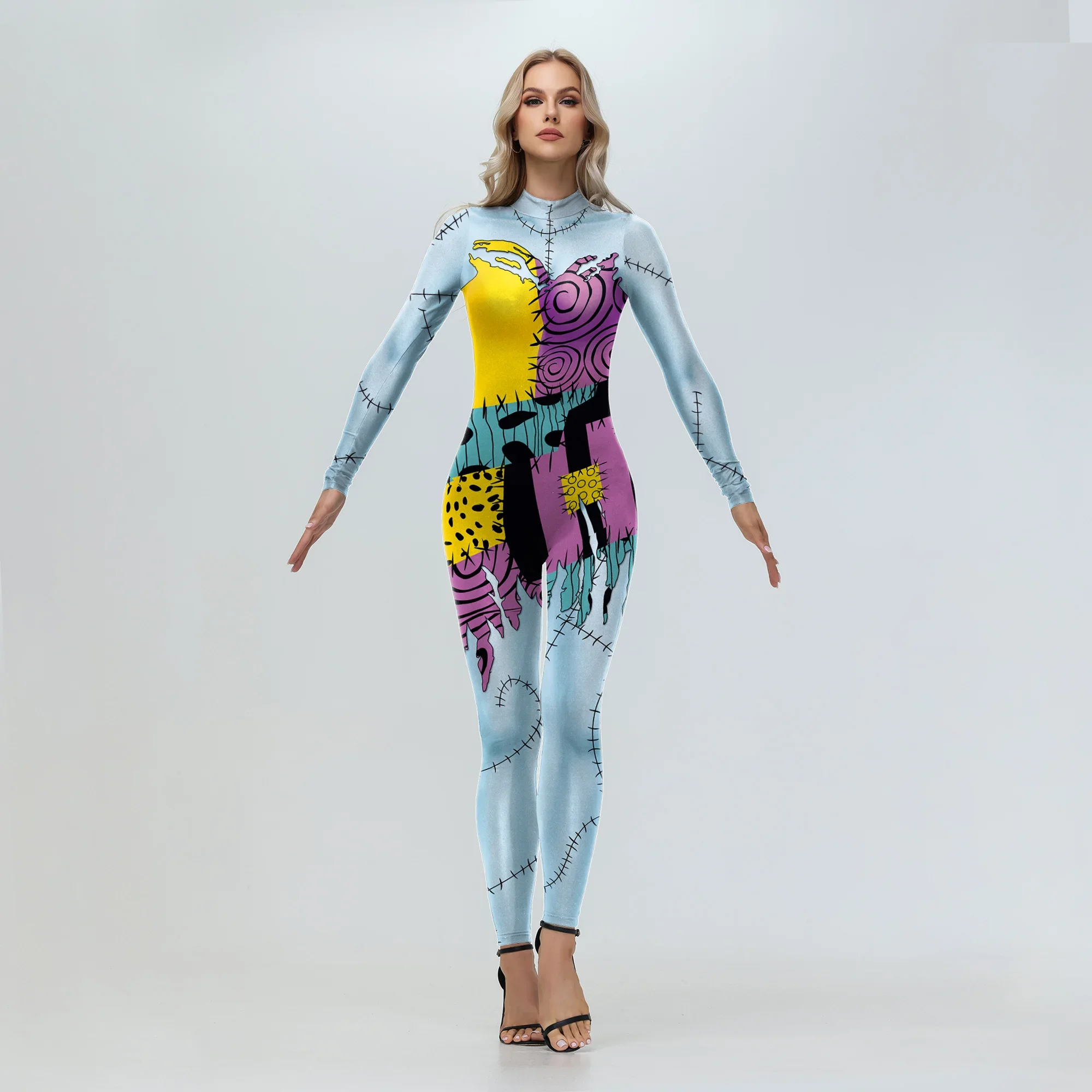 Halloween Nightmare Cosplay Costume For Adult Sally Jack Printed Carnival Elastic Party Zentai Bodysuits Day of the Dead