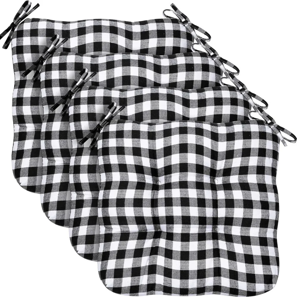 geetery 4 pack chair cushions for dining chair kitchen seat pads with ties buffalo plaid soft comfy square seat pads for home, o