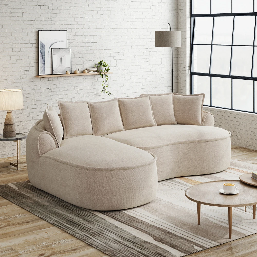 Übergroßes Modulares 4-Sitzer-Sofa aus Plüsch-Chenille-Stoff Rahmenloses Schaumstoff-Sofa mit Tiefer Sitzfläche und Inklusive Kissen Ohne Montage