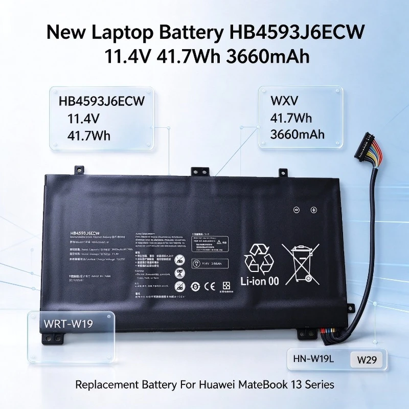 HB4593J6ECW 11.4V 41.7Wh 3660mAh Replacement Li-Polymer Laptop Battery for Hua Wei MateBook 13 WRT-W19 WX9 W29 HN-W19L Notebook