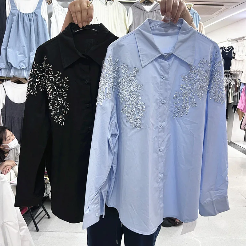 

SuperAen European and American Style Embroidered Flares Long-sleeved Shirts Women Spring and Autumn New Design Tops