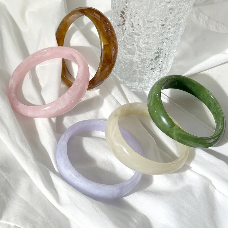 New Korean Colorful Jelly Resin Irregular Round Summer Cuff Bracelet For Women Fashion Marble Pattern Staining Bangle Jewelry