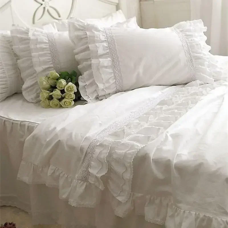 Top Luxury Korean Bedding Set Elegant Embroidery Lace Duvet Cover Ruffle Craft Cake Layers Bedding Bedspread Bed Sheet Hot Sale