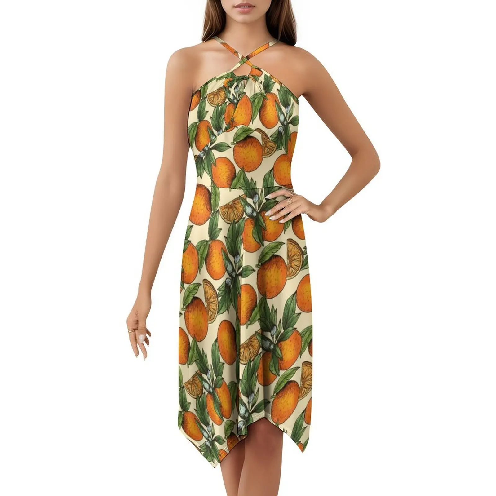 Hand Drawn Orange Food Pattern Preppy Style Mini Dress For Women A-Line Loose Fit Casual Day Dress Fruit Fresh Orange Oranges #5