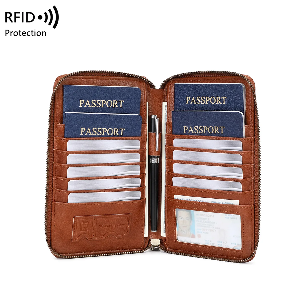 Trendy Airplane Design RFID Blocking Passport Wallet Long Zipper Travel Document Case Fashion Passport Holder 2026 New Arrival view 4