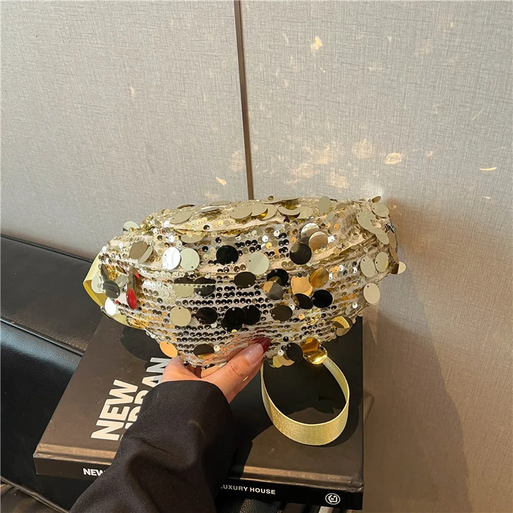 Ladies Party Bag Trendy Adjustable Shoulder Handbag Underarm Crossbody Bag Fashionable Women'S Sequin Chest Bag For Shopping