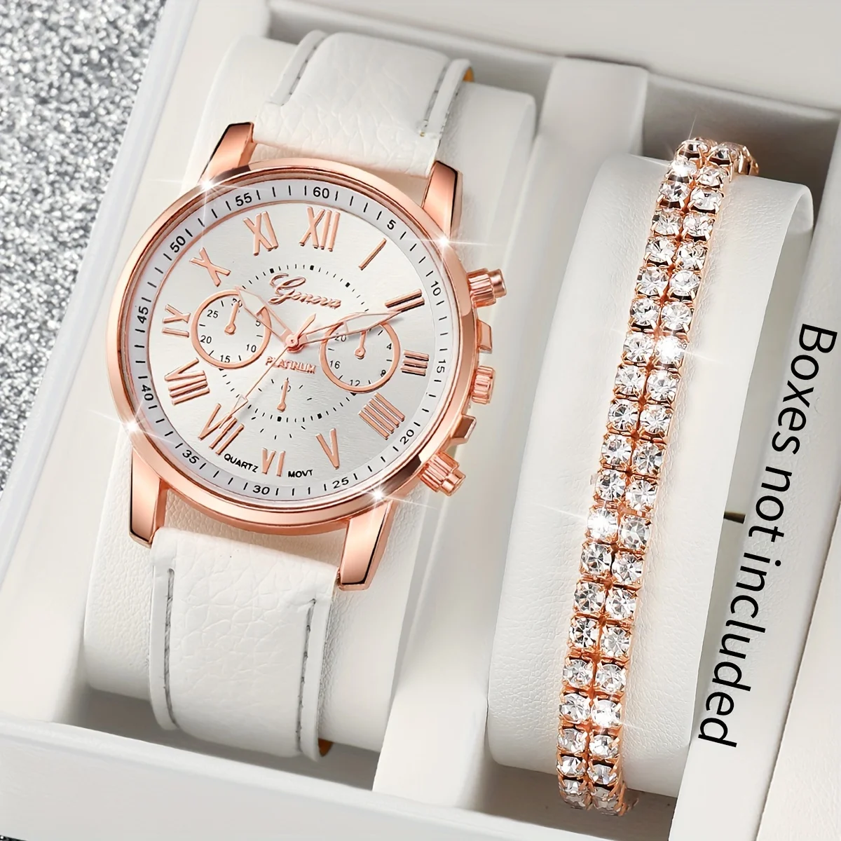 2 pçs relógios de quartzo branco pulseira de couro do plutônio ponteiro liga de zinco mostrador de liga de zinco e pulseira de strass jóias para mulher não