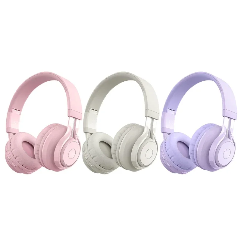 

Apricot /Pink /Purple Metal Kids Headphones Blue-tooth Wireless Volume Limited Childrens 10 Meters Head-mounted Headset