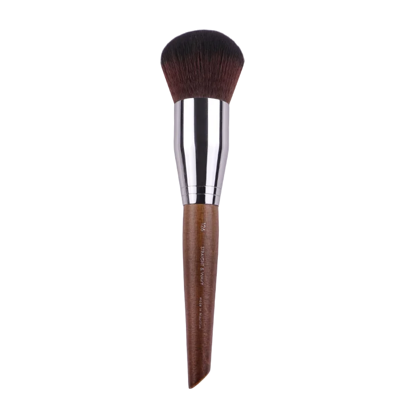 Pennello per trucco serie MUF MUF126 Pennello per fard Fibra morbida Capelli Manico in legno massello marrone Resa cromatica Pennello per fard grande