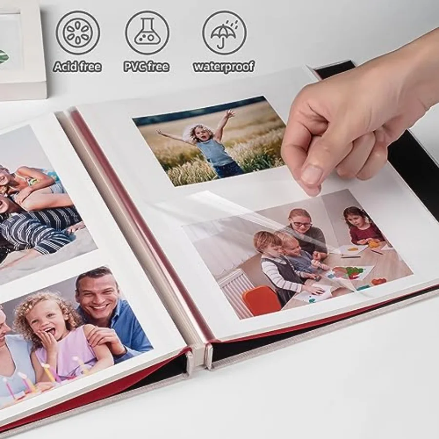 Photo Album Self Adhesive Scrapbook Album for 4×6 Pictures DIY Magnetic Linen Cover Album 15 Sheets/30 Blank Pages for Family W