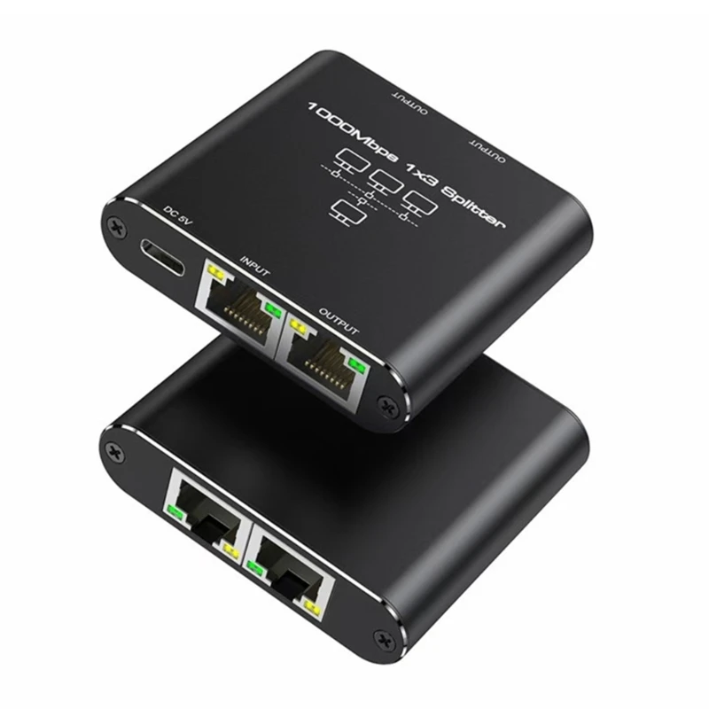 3 Port Gigabit Networking Splitter Hub, Fast Speed 1000Mbps Data Transfer Splitter for Computers and Gaming Consoles Dropship