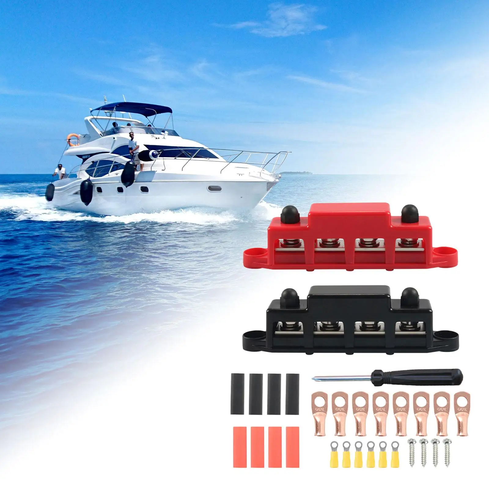 

2 Pieces 4 Ways Wiring Row Busbar Terminal Block for Marine RV Boat Car