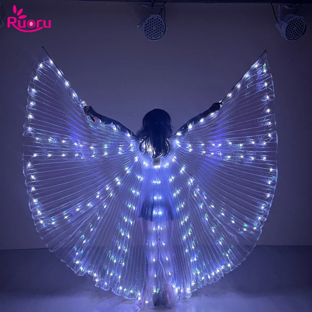 

Ruoru Girls Led Wings Kids Child Cape Led Belly Dancing Isis Wings Carnival Show Halloween Christmas White Color Butterfly Wing