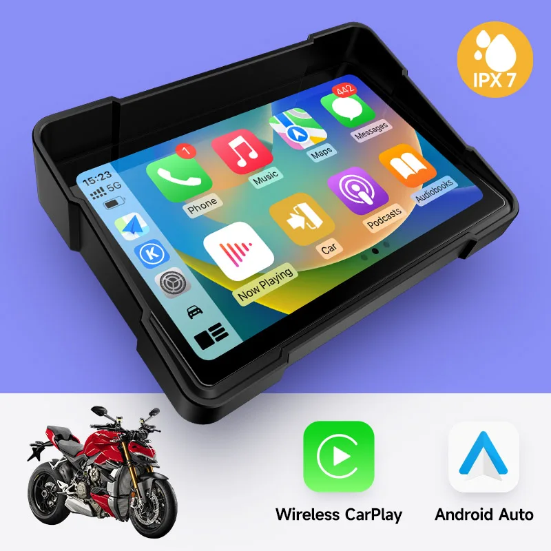 JIUYIN 5Inch Motorcycle Wireless Apple Carplay Android Auto Portable Navigation GPS Screen IPX7  Waterproof Display Dual BT