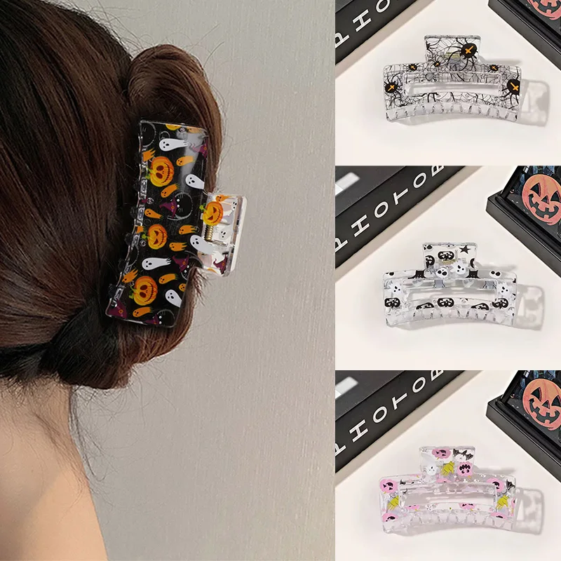 ハロウィンカボチャコウモリプリントヘアクリップ女性のためのエレガントなパーティーヘッドバンドクリップファッションヘアアクセサリー