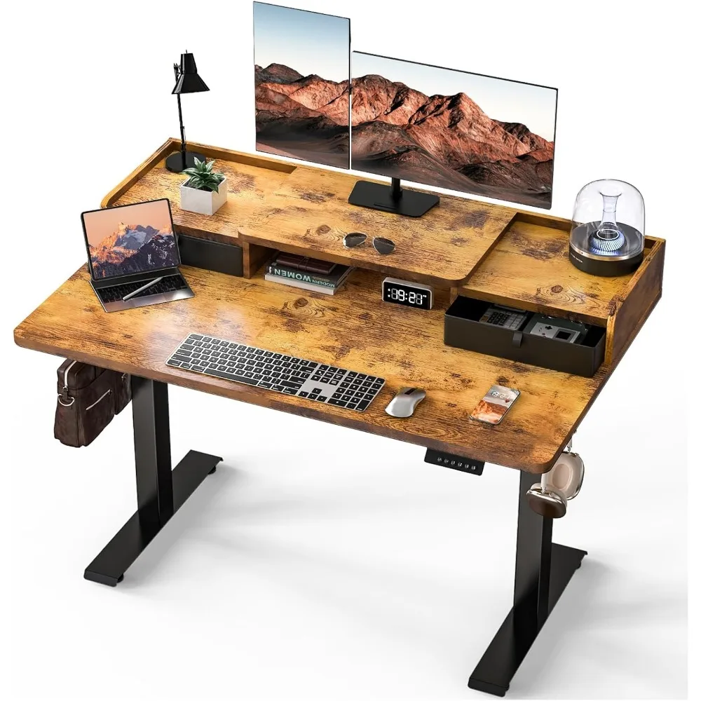 

48 x 30 Inch Standing Desk with Drawers, Adjustable Height Electric Sit Stand Desk with Storage Shelf, Rising Stand Up C