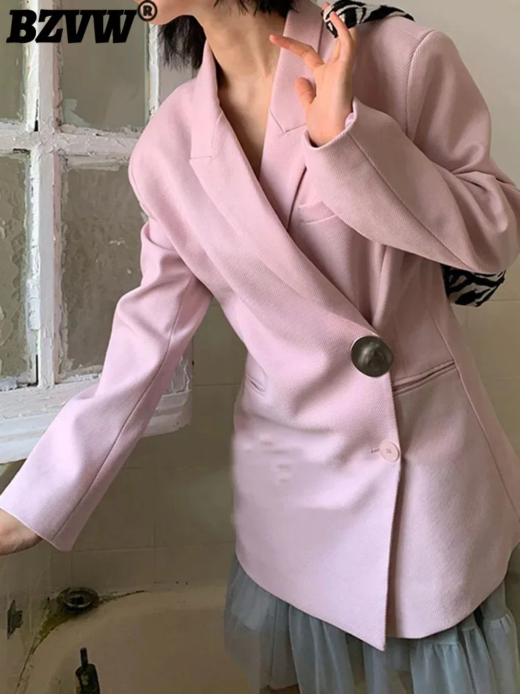 

BZVW French Vintage Blazer For Women Notched Single Breatsed Solid Color Irregular Coat 2024 Autumn New Clothing 25A8693