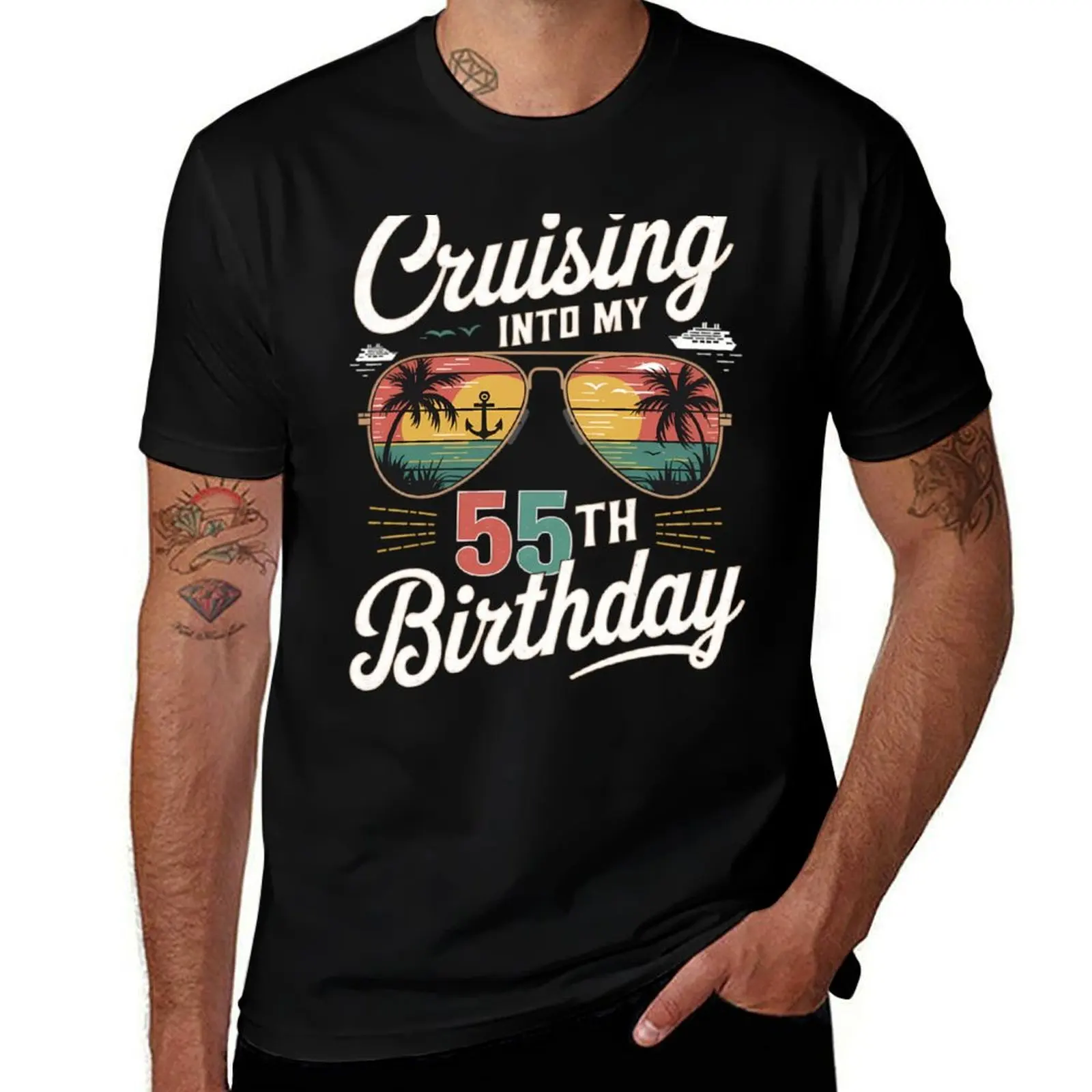 

Cruising Into My 55Th Birthday Family Cruise T-Shirt anime clothes graphic t shirts t shirt men