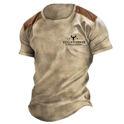 Yellowstone Vintage T Shirt For Men Yellowstone National Park Print Short Sleeve Tees Oversized Men Clothing Tops Summer Apparel